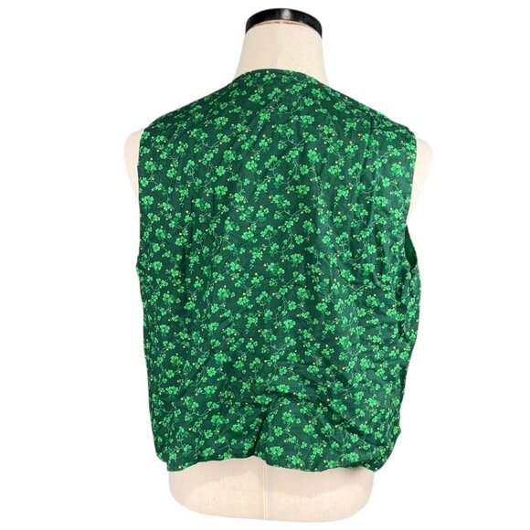 Green Shamrock Print Cotton Button-Up Vest Medium - Picture 3 of 7